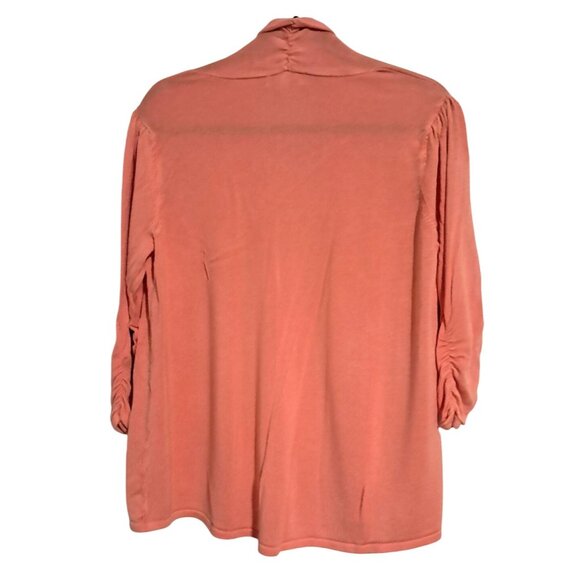 Coral Open-Front Cardigan Sweater 1X Dressbarn Womens Ruched Sleeves Lightweight - Picture 3 of 6